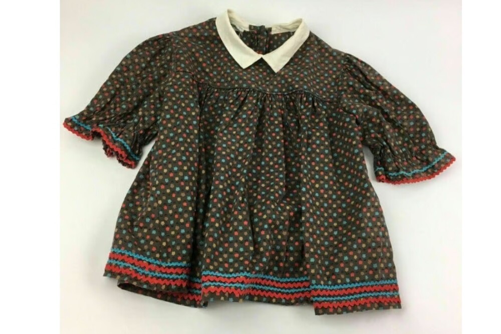 VTG 70s Duets Cotton Puff Sleeve Peter Pan Collar Smock Dress Floral Prairie 5T